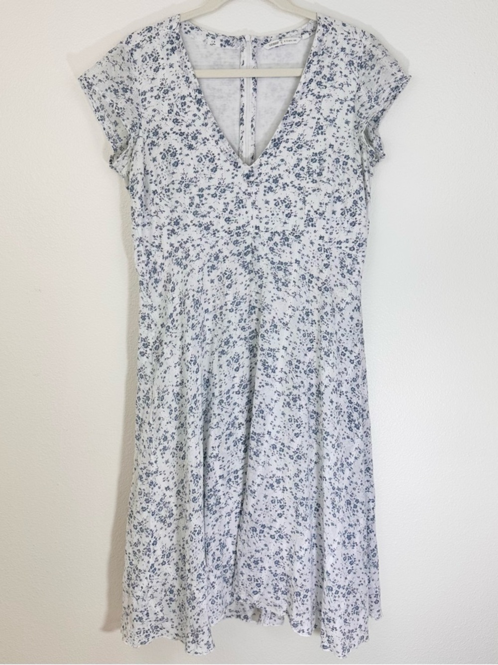 Gossip Organic Cotton Cottagecore Blue & White Floral Dress Embroidered Gauze M